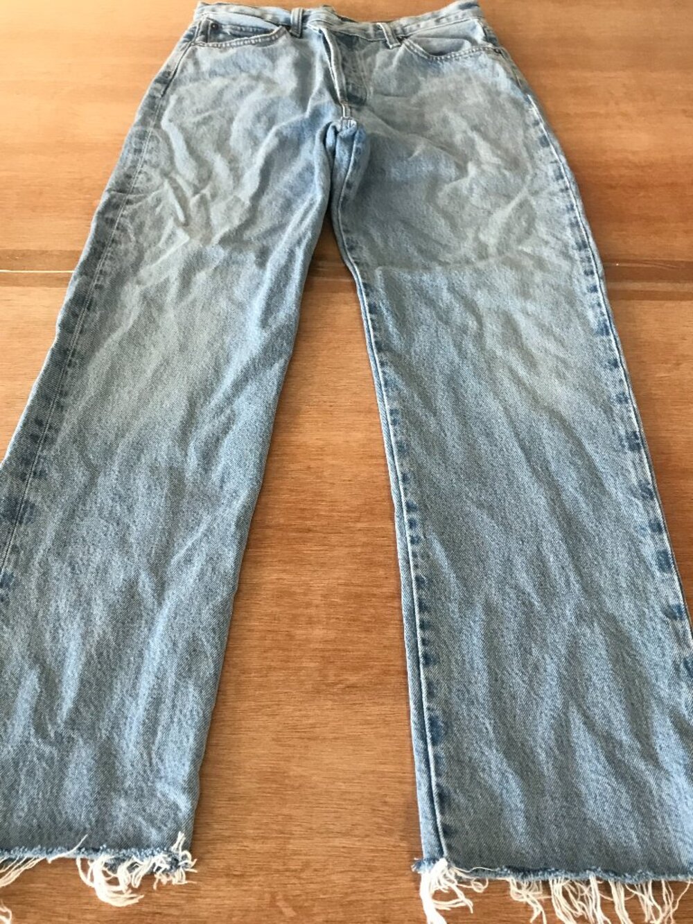 Agolde Criss Cross Straight Jeans Women 26 Blue High Rise Distressed Button Fly